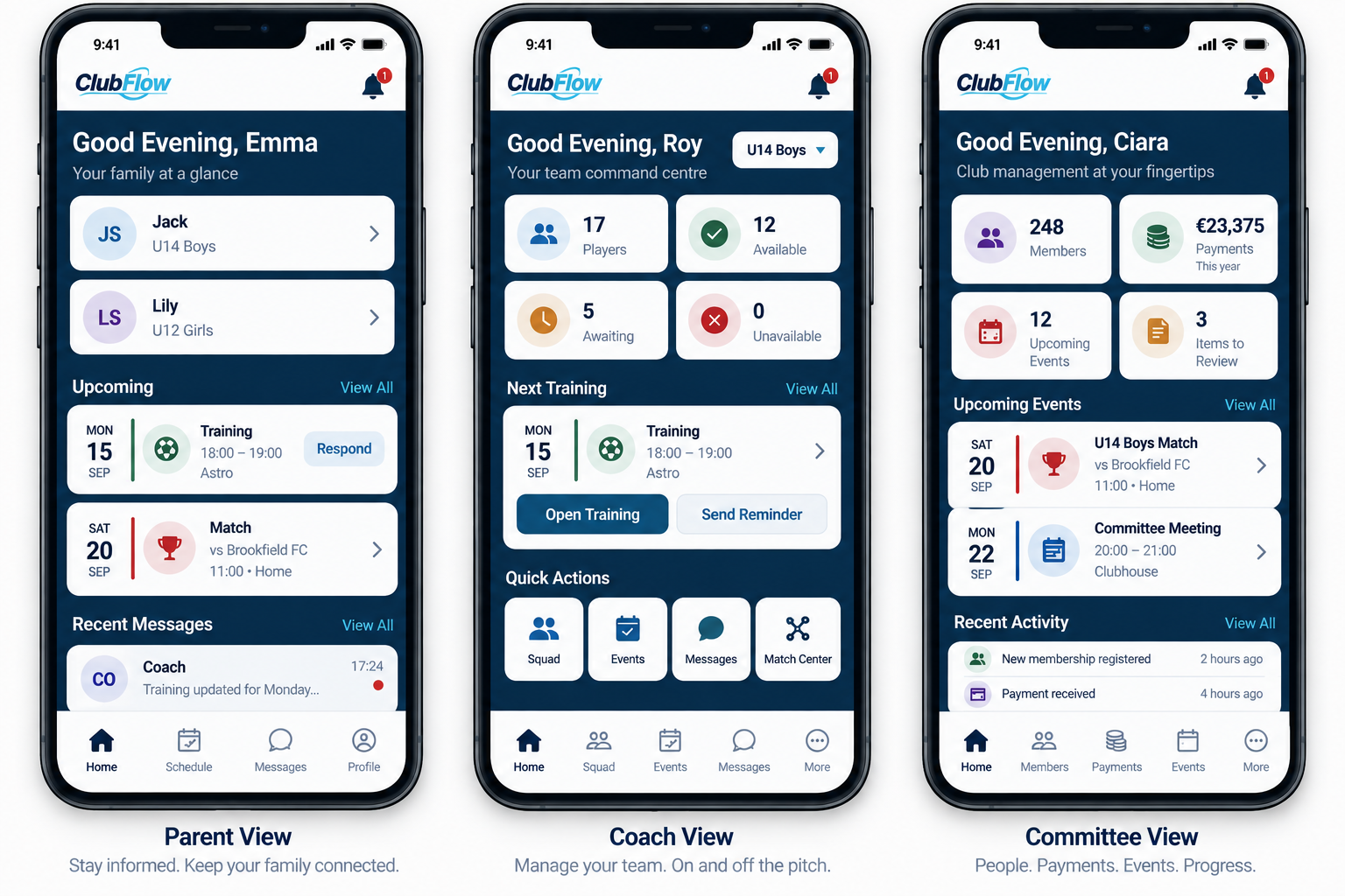 ClubFlow application preview